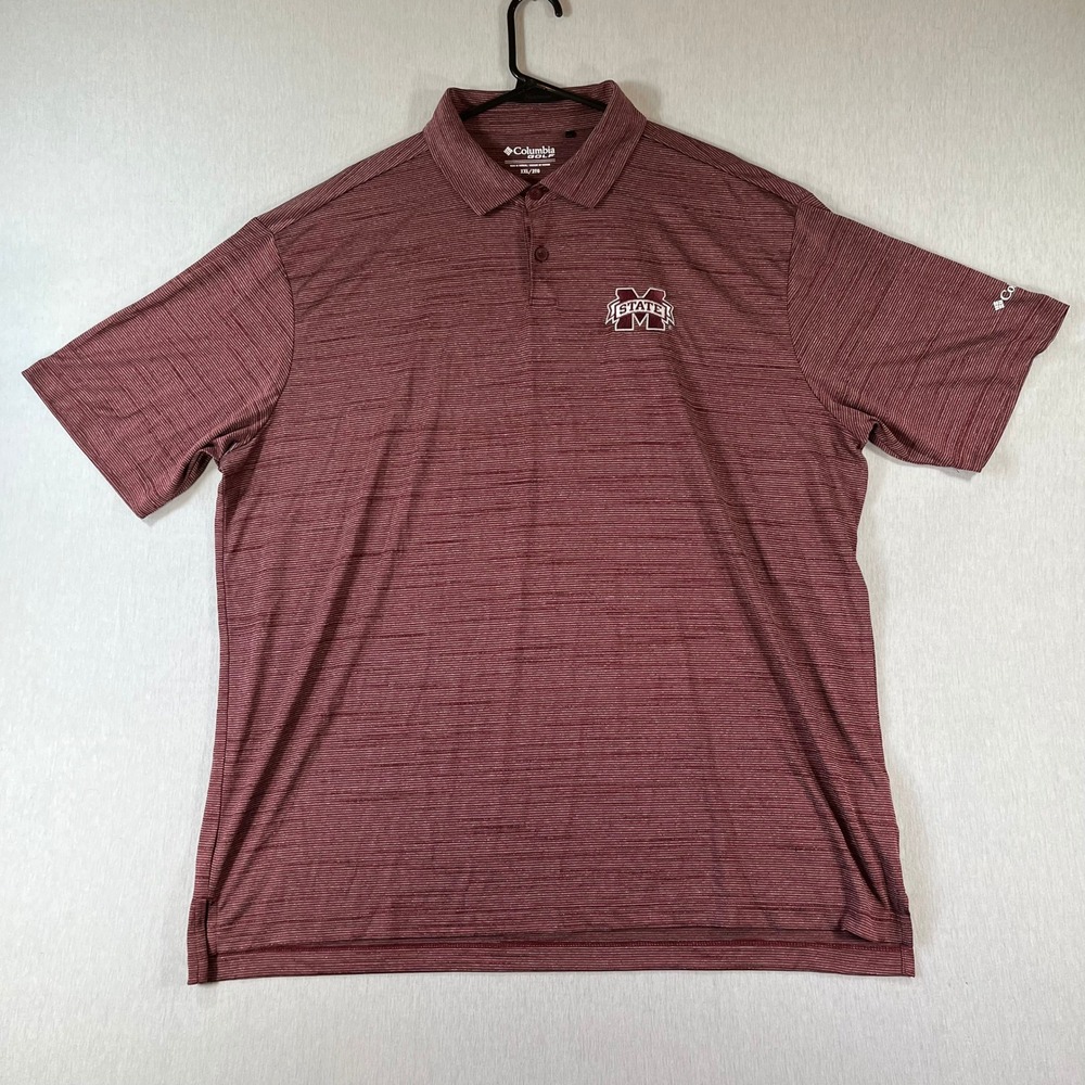 Columbia Golf Polo Men XXL 2XL Mississippi State Bulldogs Shirt Maroon Space Dye